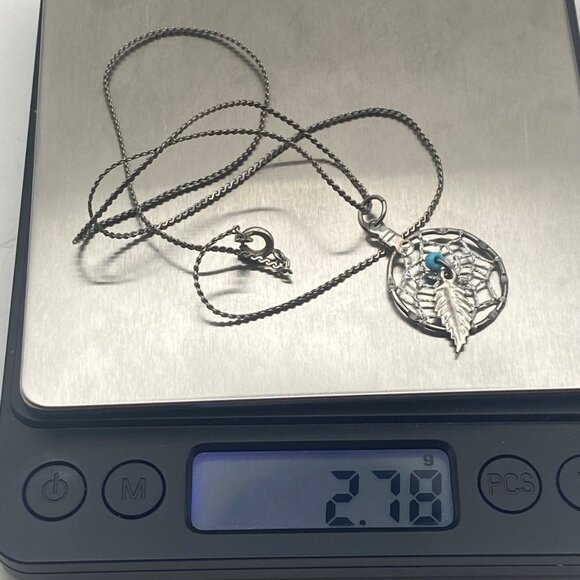 Vintage Sterling Silver Dreamcatcher Pendant Necklace 18" Feather Boho Western - Picture 4 of 10